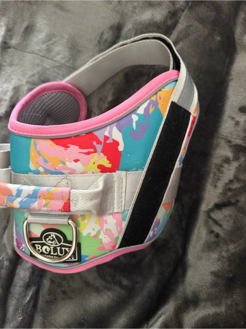 Reflective Multicolor Padded Dog Harness with Pink Trim
